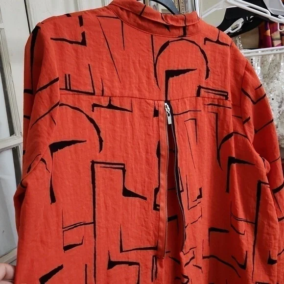 Ali Miles Artsy Art to wear Blouse XL Zipper Back Ruffle Sleeve Collegiate Lux - Picture 12 of 14